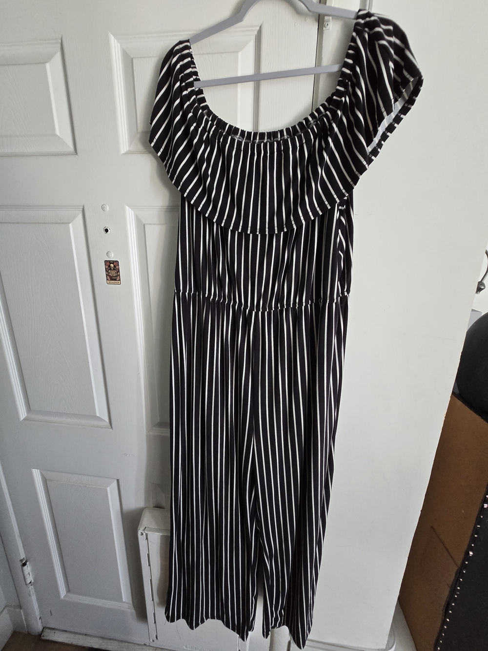 Black and White Striped Off-Shoulder Jumpsuit By rogue